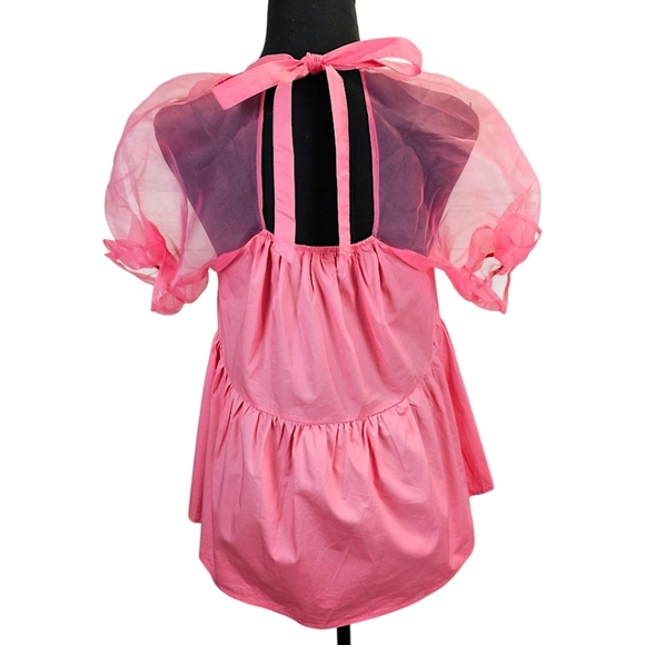 Tuckernuck Pomander Place Pink Organza Puff Sleeve Top Square Neck Blouse XS - Picture 6 of 14